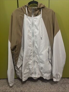 Men's ManfinityTwo-Tone Hooded Windbreaker Jacket - White & Tan